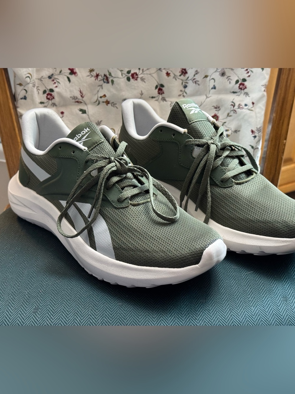 Reebok Olive Green and White Mesh Running Shoes, size 10.5D